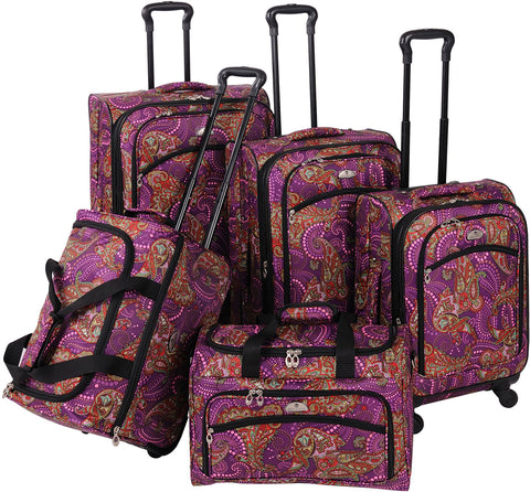 American Flyer Paisely 5 Piece Spinner Luggage Set 