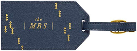 C.R. Gibson Blue and Gold ''The Mrs'' Leatherette Luggage Tag, 2.5'' W x 4.25'' L
