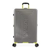 Hurley Suki Hardside Spinner Check In Luggage 29", Light Grey/Neon