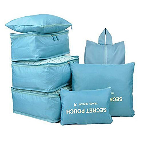 Aschic 7 Set Travel Storage Bags Packing cubes Multi-functional Clothing Sorting Packages, Travel Packing Pouches (Blue)