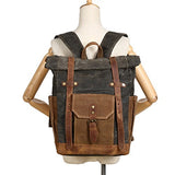 Mwatcher Waterproof Waxed Canvas Leather Backpack College Weekend Travel Rucksack 15in laptops