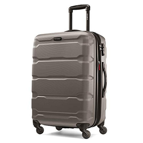 Samsonite Omni PC Hardside Expandable Luggage with Spinner Wheels, Silver, Checked-Medium 24-Inch