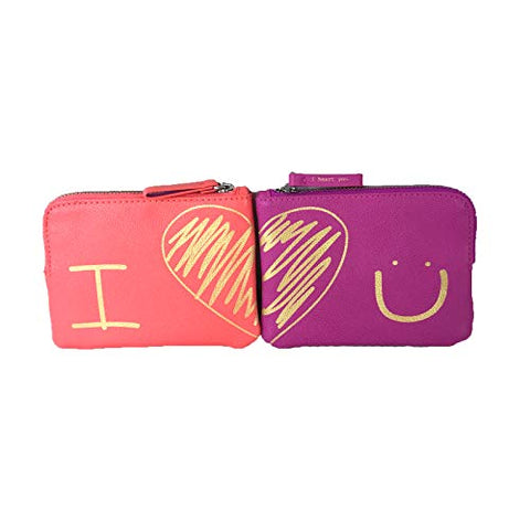 Vera Bradley I Love You Zip Pouch Cosmetic Case Boxed Set of 2, Coral/Violet