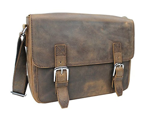 Vagabond Traveler Full Grain Cowhide Leather Casual Messenger Bag L60. Vintage Brown