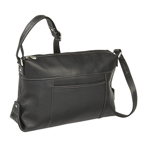 Ledonne Women'S Leather Top Zip Front Slip Shoulder Bag, Black, Small