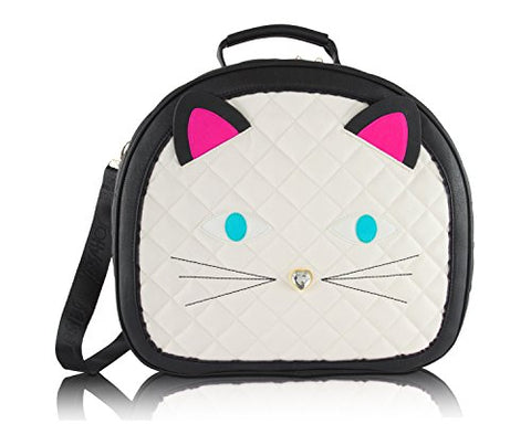 Betsey Johnson Cat Train Carry-On Round Weekender Suitcase - Cream Face