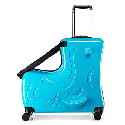 AO WEI LA OW Duffel Bag for Kids Ride-On Suitcase Carry-On Luggage with Wheels fits to kids aged 6-12 years old (Blue, 24 Inch).