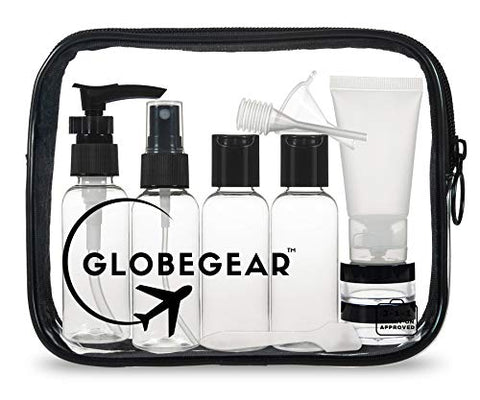 GLOBEGEAR Travel Bottles & TSA Approved Toiletry Bag Clear Quart Size with Leak-Proof Travel Accessories & Containers for Liquids 3-1-1 Carry-On Luggage Compliant for Airplaine - Women/Men