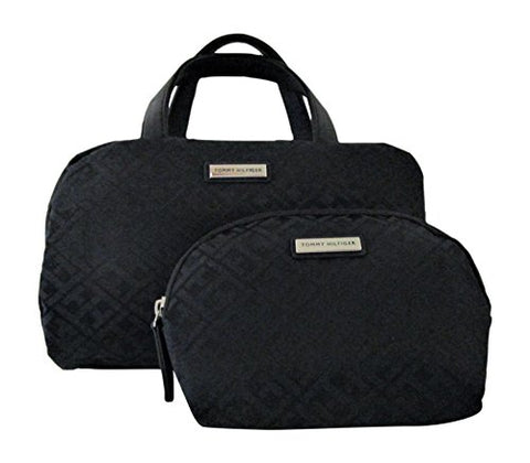 Tommy Hilfiger Makeup Bags Set of 2 Cosmetic Bags (Black Tonal Large Logo)