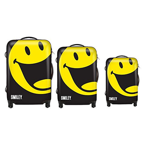 Smiley World Happy 3-Piece Luggage Set by ATM Luggage (One Size, Black)