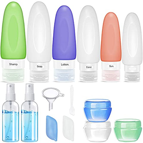 16 PCS Silicone Travel Bottles Set, TSA Approved Leak Proof Squeezable Travel Accessories, BPA Free Travel Size Containers for Toiletries, Travel Shampoo Conditioner Bottles with Tag