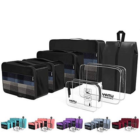 YAMIU Packing Cubes 7-Pcs Travel Organizer Accessories with Shoe Bag & 2 Toiletry Bags(Black)