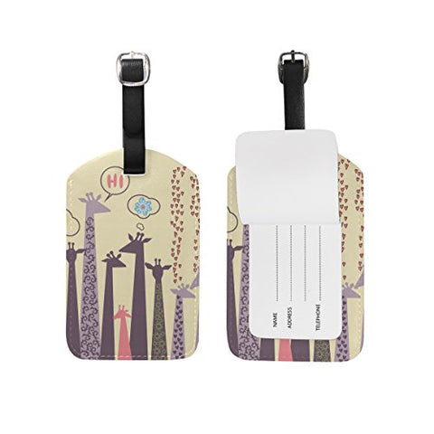 Cooper Girl Cartoon Giraffe Luggage Tag Travel Id Label Leather For Baggage Suitcase 1 Piece