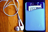 Premium Leather Phone Card Holder Stick On Wallet for iPhone and Android Smartphones (Light Blue Leather)