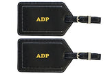 Personalized Monogrammed Black Leather Luggage Tags - 2 Pack