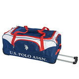 U.S. Polo Assn. Men'S 30In Deluxe Rolling Duffle Bag, Retractable Handle, Navy/Red
