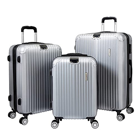 Sandinrayli Expandable Luggage Set, Hardshell Suitcase w/ Spinner Wheels & TSA Lock - 3 Piece Set (20/24/28) (Silver)