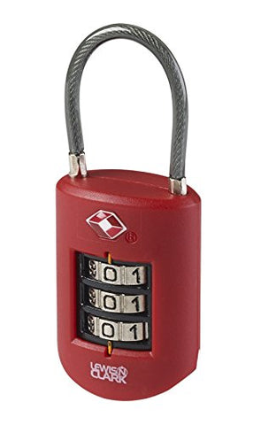 Lewis N Clark Travel Sentry Large Dial Cable Lock, Red, One Size