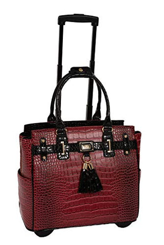 JKM and Company THE WESTLAKE Burgundy Red & Black Alligator Compatible With Computer iPad, Laptop Tablet Rolling Tote Bag Briefcase Carryall Bag