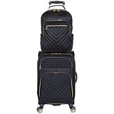 Kenneth Cole Reaction Women's Chelsea Luggage Chevron Softside 8-Wheel Spinner Expandable Suitcase Collection, Black, 2pc Bundle (Carry On+Backpack)