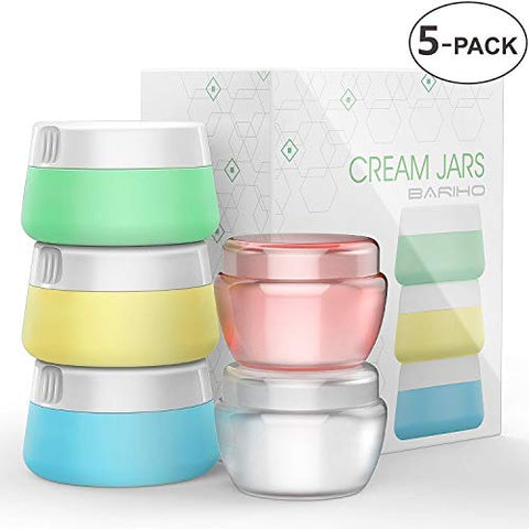 Travel Accessories Bottles Containers Sets, Silicone & PP Cream Jars for toiletries, Compact Travel Size Containers with Hard Sealed Lids for Face Hand Body Cream (5 Pieces)
