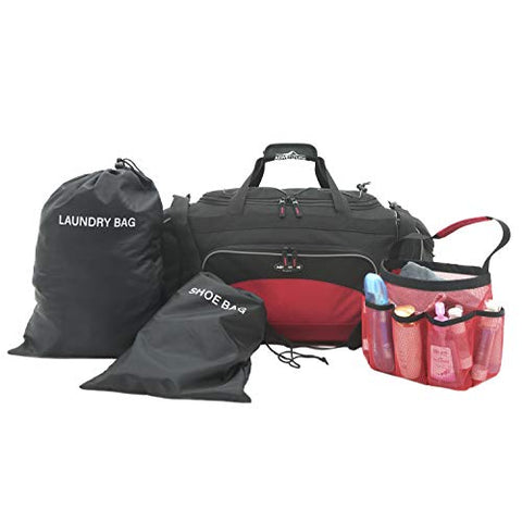 Travelers Club 4 Piece Gym Duffel and Accessory Set, Red