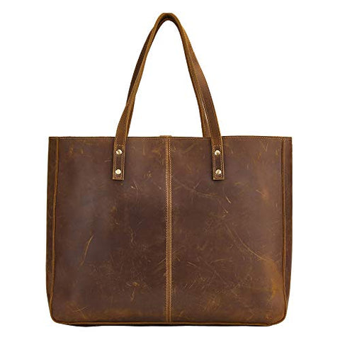 BRASS TACKS Leathercraft Full Crazy Horse Leather Handbag for Men and Women Business Shoulder Bag Vintage Brown Laptop Bag