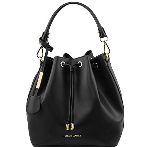 Tuscany Leather Vittoria Ruga Leather Secchiello Bag Black Leather Handbags