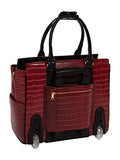 JKM and Company THE WESTLAKE Burgundy Red & Black Alligator Compatible With Computer iPad, Laptop Tablet Rolling Tote Bag Briefcase Carryall Bag