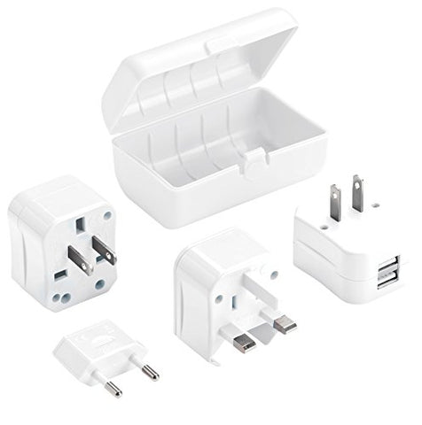 Lewis N Clark Adapter Plug Kit W/ 2.1A Dual Usb Charger, White