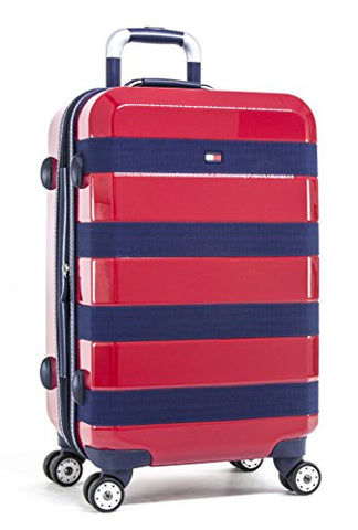 Tommy Hilfiger Rugby Stripe 25 Inch Hardside Carry-On Luggage, Red