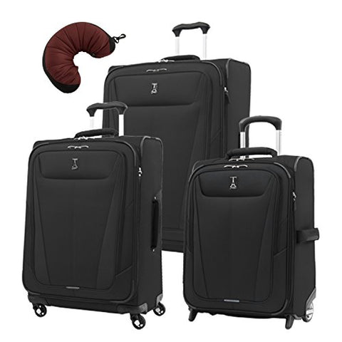 Travelpro Maxlite 5 | 4-PC Set | Int'l Carry-On, 25" & 29" Exp. Spinners with Travel Pillow (Black)