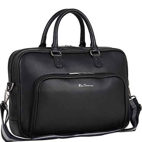 Ben Sherman Faux Leather Top Zip 15.0" Computer Bag Laptop Briefcase, Black, One Size