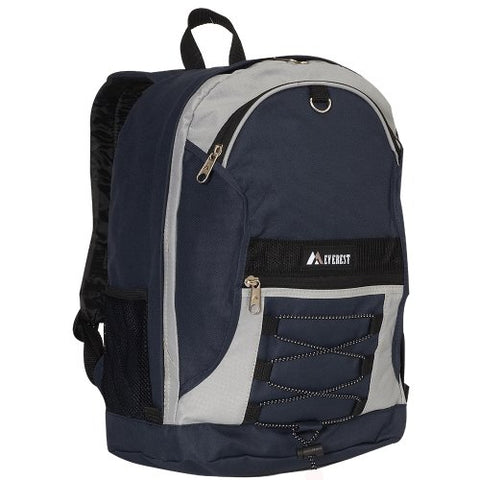 Everest Luggage Two Tone Backpack with Mesh Pockets, Navy/Gray, Medium