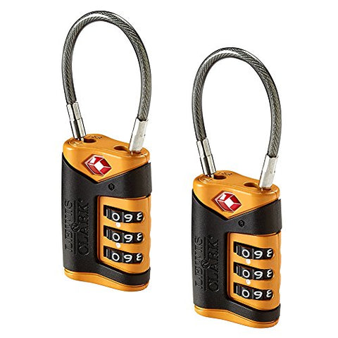 Lewis N. Clark Tsa-Approved Combination Luggage Lock With Steel Cable (2-Pack), Orange, One Size