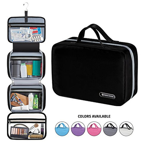 Hanging Travel Toiletry Bag for Men and Women | Makeup Bag | Cosmetic Bag | Bathroom and Shower Organizer Kit | Leak Proof | 2 Sizes - Large (34"x11") & XL Family Size (42"x13")