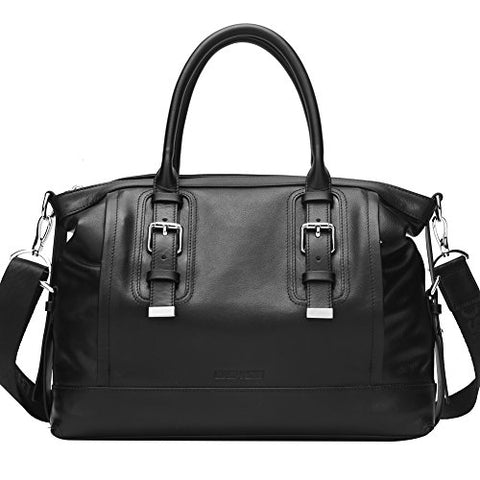 Bison Denim Men'S Genuine Leather Handbag Shoulder Briefcase Business Bag Black