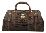 Polare 21" Crocodile Pattern Cowhide Leather Weekender Travel Overnight Luggage Duffel Bag