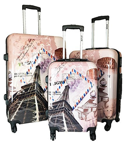 3Pc Luggage Set Hardside Rolling 4Wheel Spinner Carryon Travel Case Poly Stamp