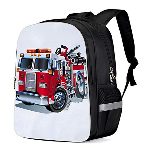 Fashion Elementary Student School Bags- Cartoon Fire Truck- Durable School Backpacks Outdoor Daypack Travel Packback for Kids Boys Girls