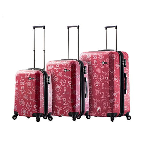 Mia Toro M1089-03Pc-Red Love This Life-Medallions Hardside Spinner Luggage 3Pc Set, Red