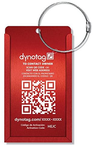 Dynotag Web/Gps Enabled Qr Smart Aluminum Convertible Luggage Tag W. Steel Loop (Ruby Red)