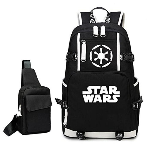 YOURNELO Unisex Star Wars Boba Fett Mandalorian Armor Backpack Canvas School Bag Bookbag (Black 1)