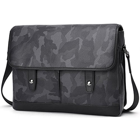 Babama Men Leather Messenger Bag Crossbody Shoulder Purse Briefcases Laptop Satchel Black Gray