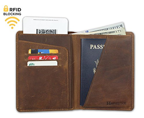 RFID Blocking Passport Holder Travel Wallet - Genuine Crazy Horse Leather
