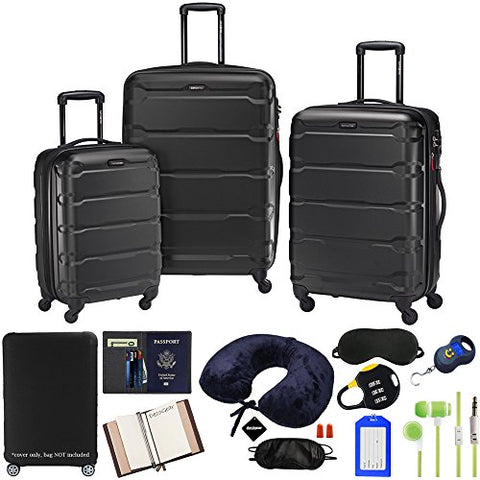 Samsonite Omni 3-Piece Nested Spinner Set - Black With Luggage Accessory Kit
