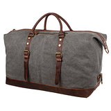 S-Zone Oversized Canvas Genuine Leather Trim Travel Tote Duffel Shoulder Handbag Weekend Bag