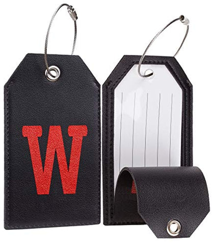 Casmonal Initial Leather Luggage Tag Travel Bag Tag Fully Bendable 1 pcs Set (W)