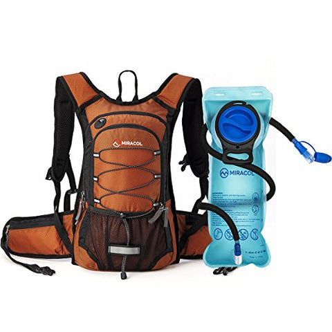 MIRACOL Hydration Backpack with 2L BPA Free Water Bladder, Thermal Insulation Pack Keeps Liquid Cool up to 4 Hours, Perfect Outdoor Gear for Hiking, Cycling, Camping, Running （Dark Orange）