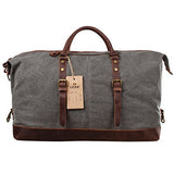 S-Zone Oversized Canvas Genuine Leather Trim Travel Tote Duffel Shoulder Handbag Weekend Bag